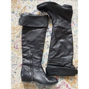 B Makowsky Leather Over The Knee Fold over Black Boots Sz 9 Inside Zip Soft ?Vtg